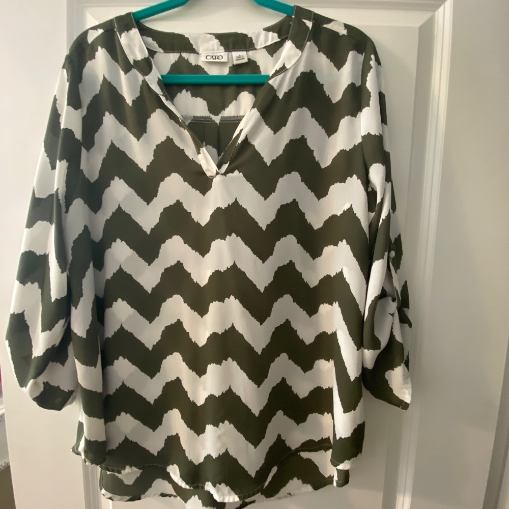 Cato green and white top